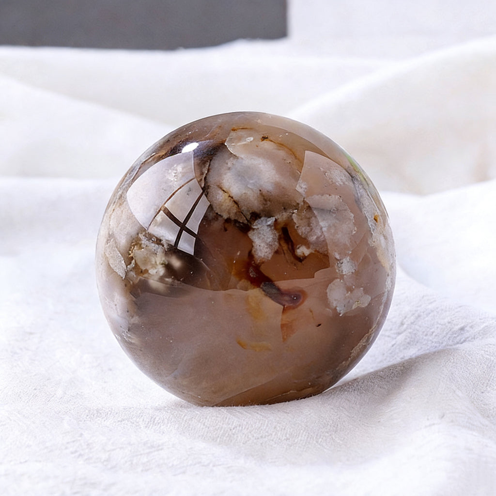 Black Cherry Blossom Agate Sphere(Comes with a base)