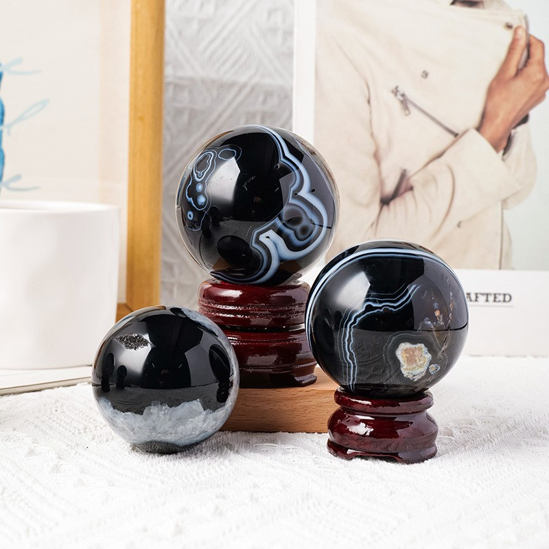 Black Agate Sphere(Comes with a base)
