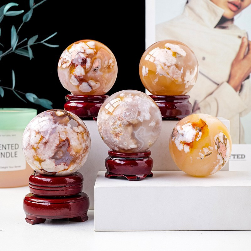 Cherry Blossom Agate Sphere(Comes with a base)
