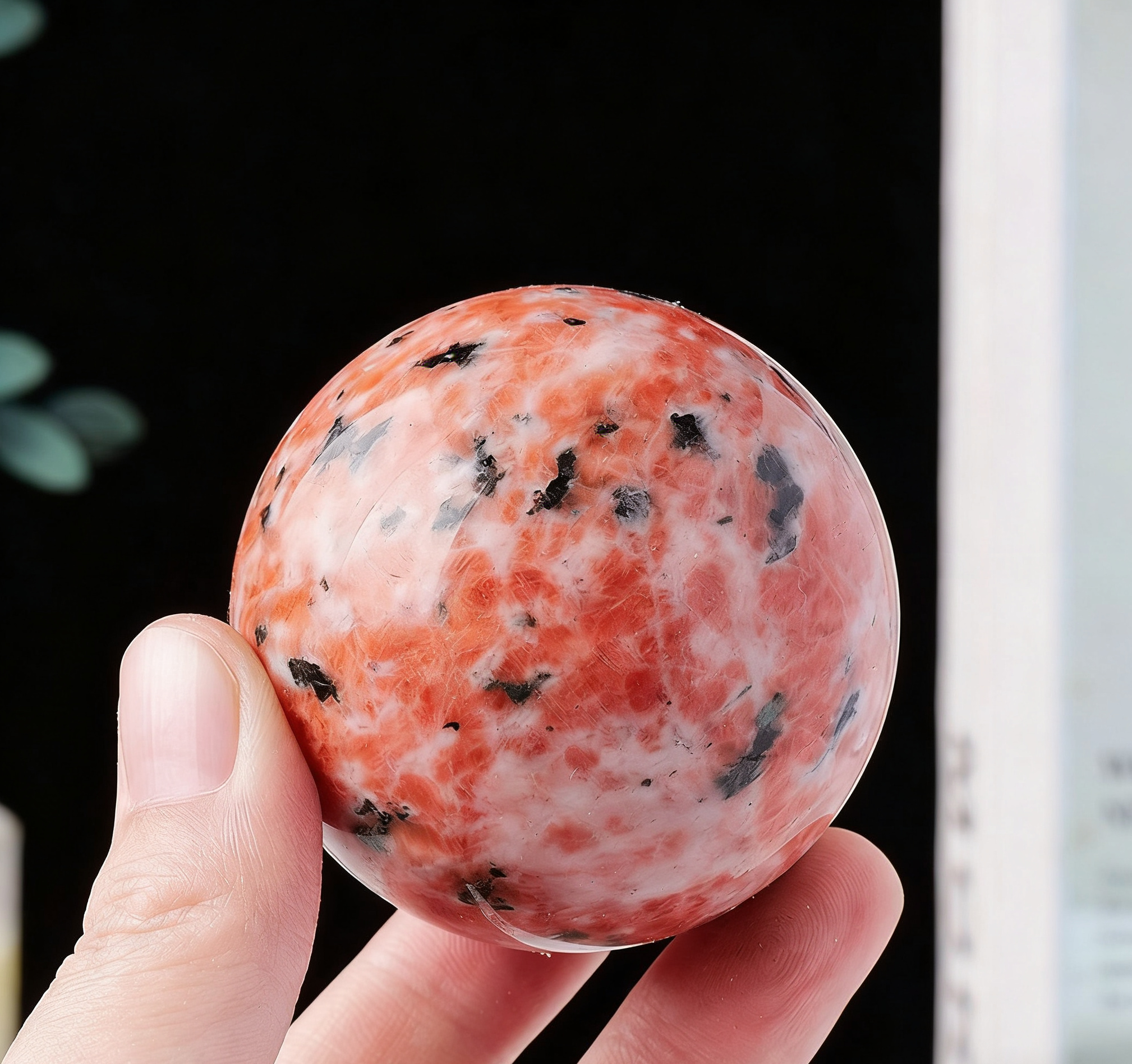 Sunstone black tourmaline symbiotic stone ball（Comes with a base）