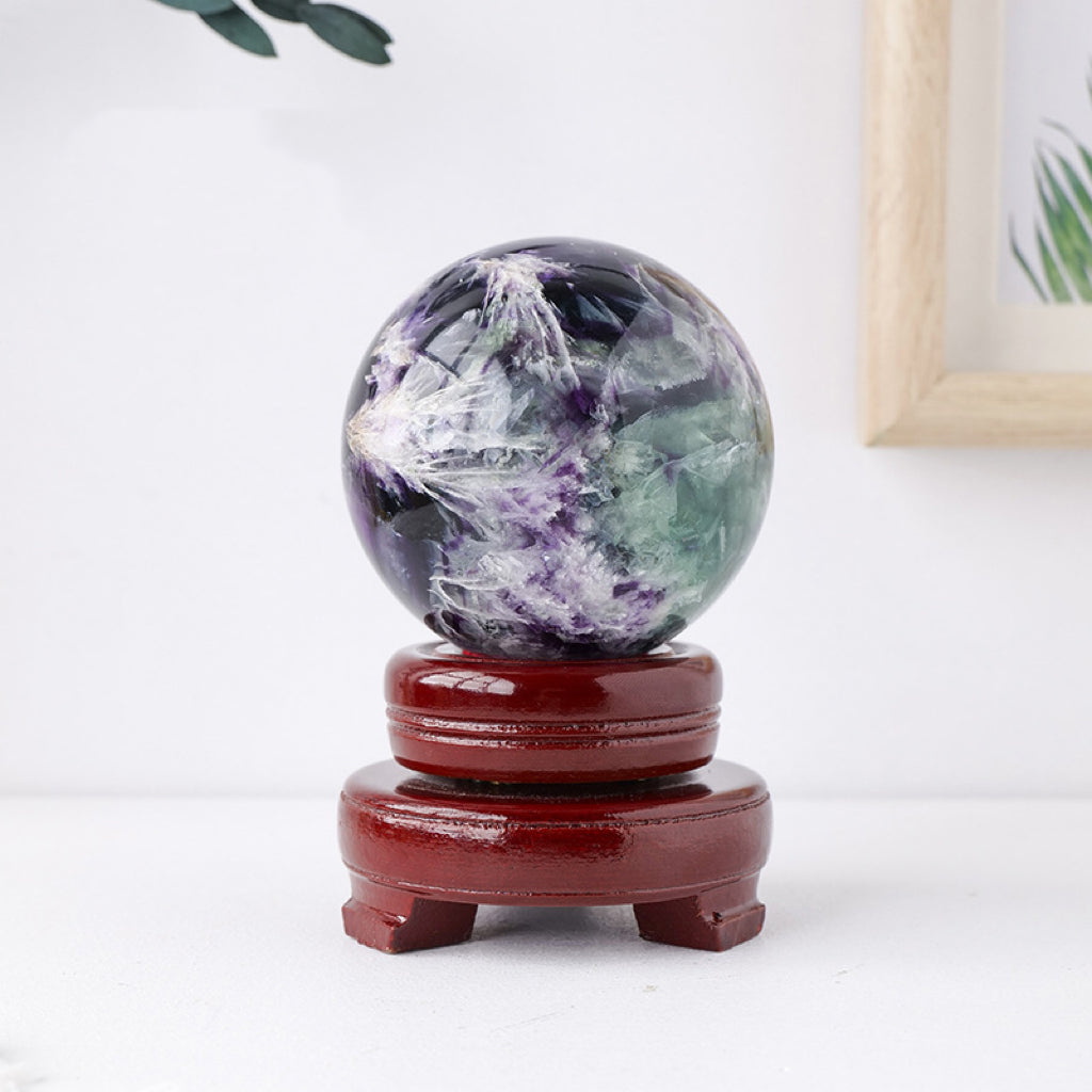 Feather Fluorite Sphere(Comes with a base)