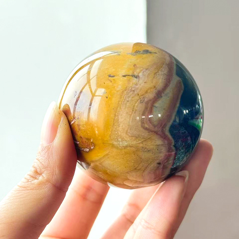 Ocean Jasper & Black Tourmaline Symbiotic Sphere(Comes with a base)