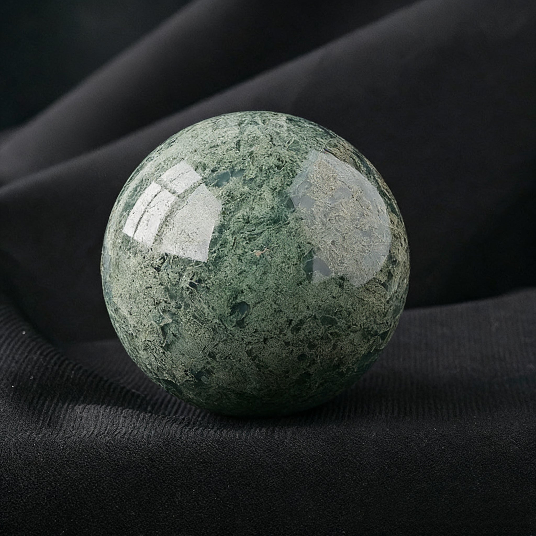 Moss Agate Sphere(Comes with a base)